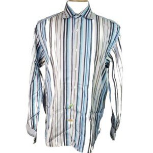 Ted Baker Large Multi Color Striped Cotton Button Front Shirt Made in Portugal